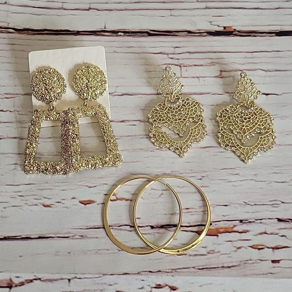 Bundle of Three Goldtone Earrings NWOT